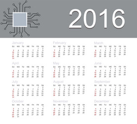 calendar for 2016 year vector