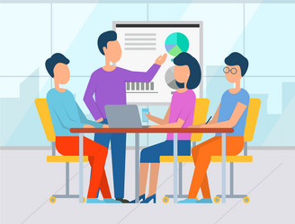 People on conference whiteboard with information vector