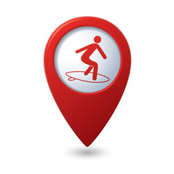 map pointer with man on surf icon vector image