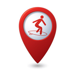 map pointer with man on surf icon vector