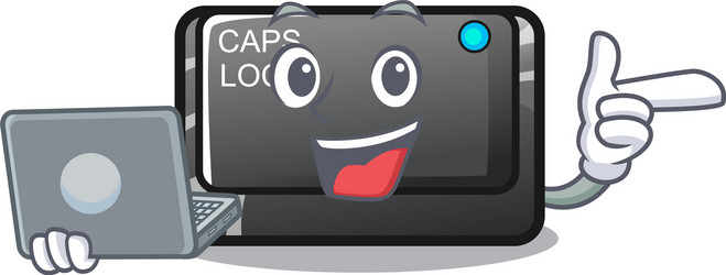 with laptop capslock button on a computer cartoon vector image