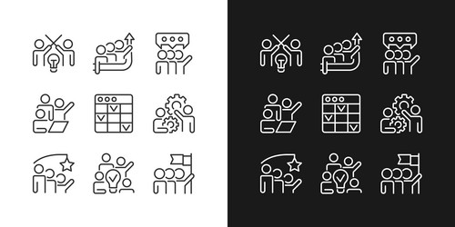 Collaboration pixel perfect linear icons set vector