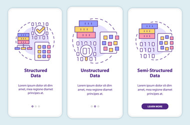 types of big data onboarding mobile app screen vector image