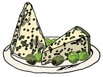 white cheese with herbs olives vector image