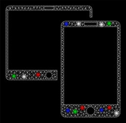 bright mesh wire frame mobile devices with light vector