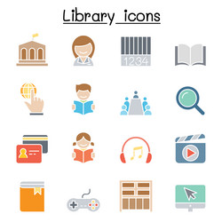 library icon set in flat color style vector image