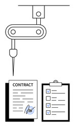 robotic arm signing contract next to checklist vector image
