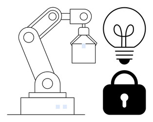 robotic arm with light bulb and lock representing vector image