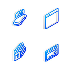 set isometric line browser window processor vector image