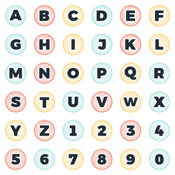 set of round scribble letters and numbers clip art vector image