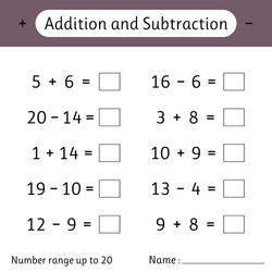 addition and subtraction number range up to 20 vector image