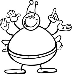 Alien cartoon character coloring page vector