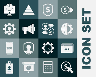 set cursor and coin website template globe vector image