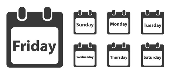 Week day icon set monochrome vector