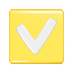realistic 3d yellow square shape with check vector image