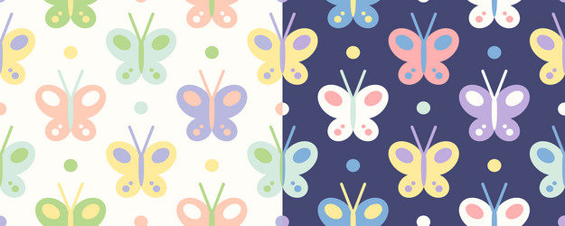 Retro seamless set patterns with butterfly vector