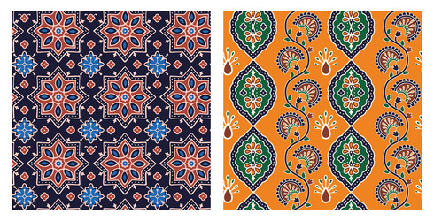 set of seamless patterns in ajrakh style vector