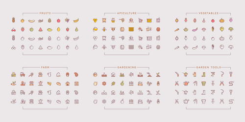 a large set of linear icons on the theme vector image