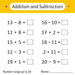 addition and subtraction number range up to 20 vector image