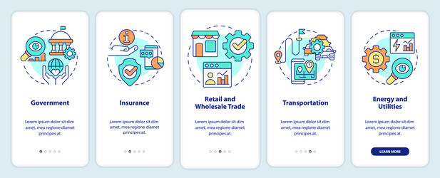 big data applications types onboarding mobile app vector image