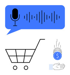 voice command shopping cart with microphone icon vector image