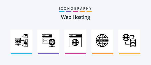 web hosting line 5 icon pack including server vector image