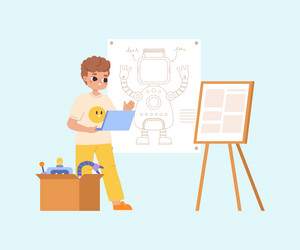 boy programming and development robot robotics vector image