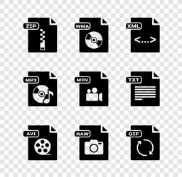 set zip file document wma xml avi raw gif vector