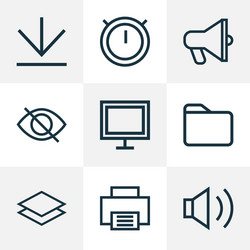 User icons line style set with downloading vector