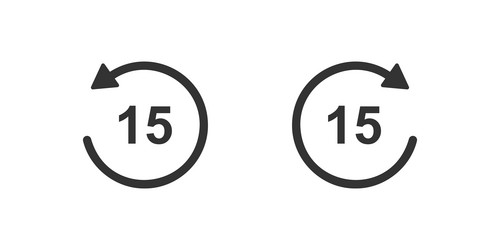 15 seconds rewind and fast forward icons round vector