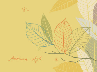 Orange autumn background with leaves and branch Vector Image