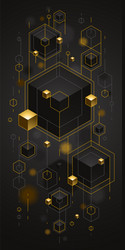 cubes cluster with golden elements lines and dots vector image
