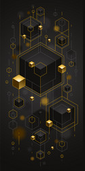 Cubes cluster with golden elements lines and dots vector