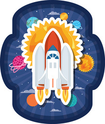 frame with rocket flying and planets solar vector image