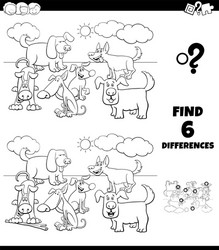 Differences coloring game with dogs characters vector