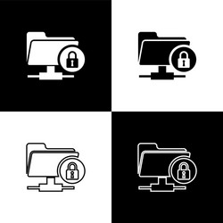set ftp folder and lock icons isolated on black vector image