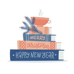 cup on stack of books lettering text is written vector image