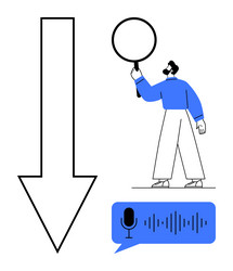 man inspecting voice messaging with magnifying vector image