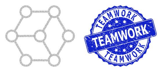 Scratched teamwork round watermark and fractal vector