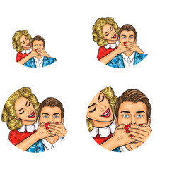 set of pop art round avatar icons for users vector image