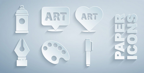 set palette heart with text art fountain pen nib vector image