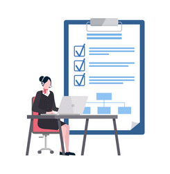 worker using laptop goals list with ticks vector image