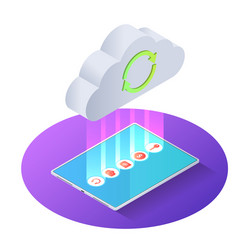 3d isometric tablet pc uploading file to cloud vector