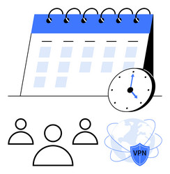 calendar clock user group and vpn shield vector image