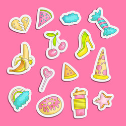 Cute funny girl teenager colored stickers set vector