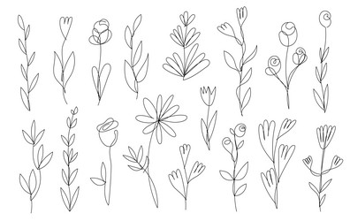 set of hand drawn single continuous line vector image
