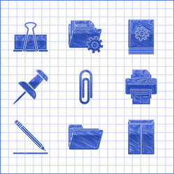 set paper clip document folder envelope printer vector image