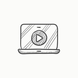 laptop with play button on screen sketch icon vector