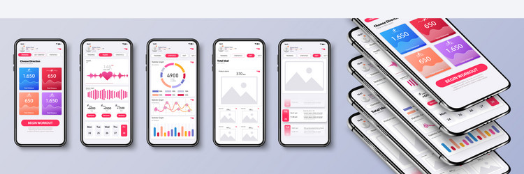 Different ui ux gui screens fitness app and flat vector