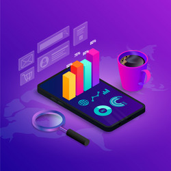 digital analytics seo isometric concept 3d graph vector image